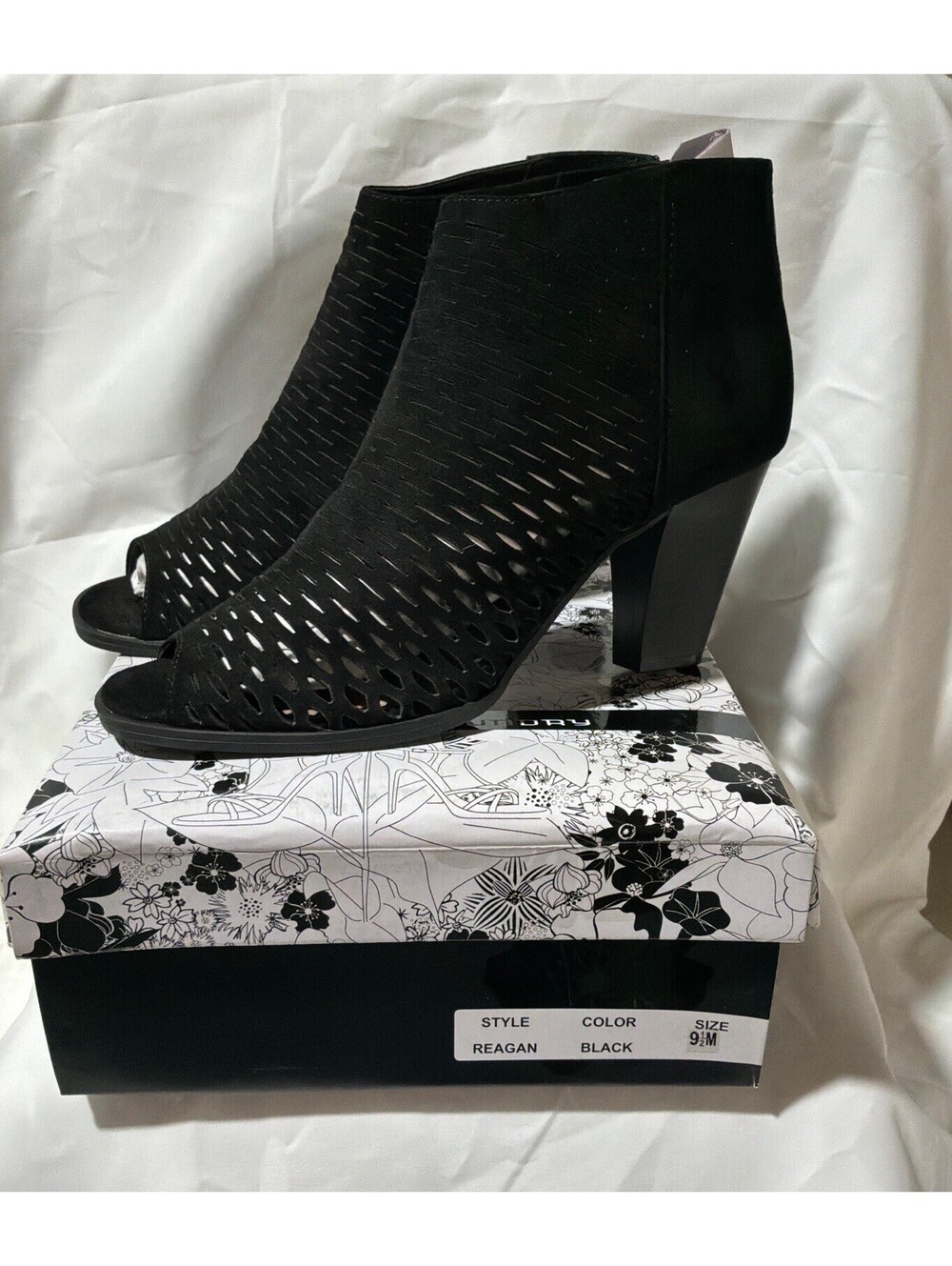 CL by Chinese Laundry Reagan Black Suede Laser Cut Peep Toe Booties